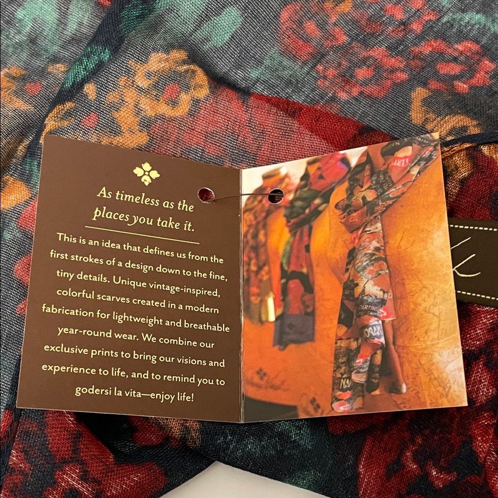 Patricia Nash Floral Shear Tapestry Scarf - Red, Blue, Gold - Picture 12 of 15